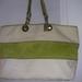 Coach Bags | Coach Handbag H04q-707 Tan Canvas Green Suede Gold Metal Accents Tote 18 X 12 | Color: Gold/Tan | Size: Os