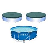 Intex 10 x 2.5-Foot Frame Pool w/ Filter Pump & Intex 10 ft Vinyl Cover, 2 Pack - 49