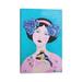 East Urban Home Woman w/ Bird & Cherry by Sally B - Wrapped Canvas Painting Canvas in Blue/Green/Pink | 18 H x 12 W x 1.5 D in | Wayfair