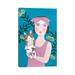 East Urban Home Woman in Pink Dress w/ Cat by Sally B - Wrapped Canvas Painting Canvas in Blue/Green/Pink | 26 H x 18 W x 1.5 D in | Wayfair