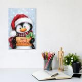 East Urban Home Penguin w/ Handwriting by Makiko - Wrapped Canvas Painting Canvas | 12 H x 8 W x 0.75 D in | Wayfair