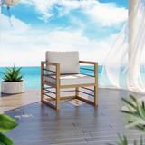 Mercury Row® Ojeda Aluminum Outdoor Club Chair w/ Cushions Wood/Metal in Gray/White/Blue | 26.88 H x 28 W x 28 D in | Wayfair