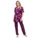 Plus Size Women's Print Notch-Neck Soft Knit Tunic by Roaman's in Dark Berry Painterly Bouquet (Size 4X) Short Sleeve T-Shirt