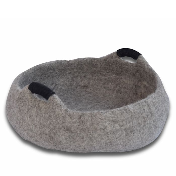 Dharma Dog Karma Cat Grey Wool Handle Pet Basket, 14" L X 14" W X 4" H