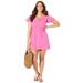 Plus Size Women's Button Front Flutter Sleeve Tunic by Swimsuits For All in Watermelon Sugar (Size 14/16)