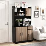 Latitude Run® 4-door 71' Kitchen Buffet Pantry Storage Cabinet W/hutch Adjustable Shelf White Wood in Black | 71 H x 39.5 W in | Wayfair