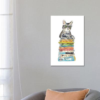iCanvas "Cat Reading Books" by Maryna Salagub Canvas Print