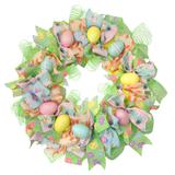 Pastel Easter Egg and Ribbons Wreath, 22-Inch, Unlit - Green