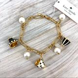 Kate Spade Jewelry | Kate Spade Black White Alice In Wonderland Teacup Charm Bracelet | Color: Black/Gold | Size: Os
