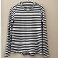 American Eagle Outfitters Tops | American Eagle Women's Striped Gray White Long Sleeve Scoop Tee Size Small | Color: Gray/White | Size: S