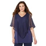 Plus Size Women's Crochet Poncho Duet Top by Catherines in Navy (Size 2X)