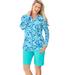 Plus Size Women's Split-Neck Long Sleeve Swim Tee with Built-In Bra by Swim 365 in Blue Tie Dye Swirl (Size 24)