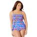 Plus Size Women's Smocked Bandeau Tankini Top by Swimsuits For All in Multi Kaleidoscope (Size 10)