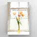 Red Barrel Studio® Yellow & Red Tulips In Front Of White Wooden Framed Glass Window - 1 Piece Rectangle Graphic Art Print On Wrapped Canvas Canvas | Wayfair