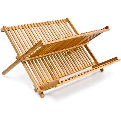 Relaxdays - Abtropfgestell cross, HxBxT:24,5x42x33cm, Bambus, klappbar, Geschirrabtropfer, natur Image