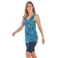 Plus Size Women's Longer-Length Side-Tie Tankini Top by Swim 365 in Blue Swirl Dot (Size 24)