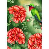 Toland Home Garden Geraniums And Hummingbird Polyester 40 x 28 in. House Flag in Green/Orange/Red | 40 H x 28 W in | Wayfair 1012326