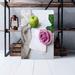 Red Barrel Studio® Green Apple Near A Pink Petaled Rose Flower & White Mini-Notebook - 1 Piece Rectangle Graphic Art Print On Wrapped Canvas Canvas | Wayfair