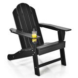 Costway Outdoor Adirondack Chair with Built-in Cup Holder for Backyard Porch-Black