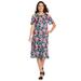 Plus Size Women's Cold Shoulder Tee Dress by Woman Within in Black Multi Tropical Garden (Size 1X)