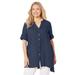 Plus Size Women's Mandarin Collar Gauze Tunic by Catherines in Navy (Size 3X)