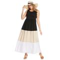 Plus Size Women's Color Block Tiered Dress by Woman Within in Black Colorblock (Size L)