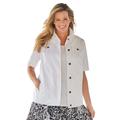 Plus Size Women's Short-Sleeve Denim Jacket by Woman Within in White (Size 32 W)