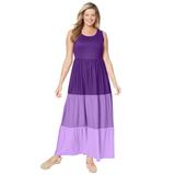 Plus Size Women's Color Block Tiered Dress by Woman Within in Purple Orchid Colorblock (Size 1X)