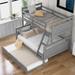 Twin over Full Bunk Bed with Ladder, Twin Size Trundle, Safety Guardrail, White and Grey