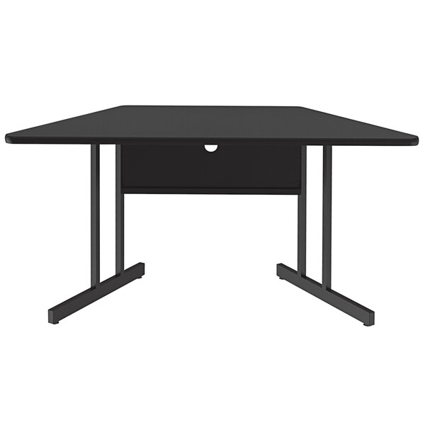 Correll 30" x 60" Trapezoid Black Granite Finish Desk Height Thermal-Fused Laminate Top Computer and Training Desk
