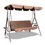 3-Person Metal Outdoor Patio Swing Chair with Beige / Blue / Brown Canopy and Cushion