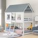 Modern Style Solid Pine Wood+MDF Twin over Twin Low Bunk Beds with Roof and Fence-shaped Guardrail for Bedroom, Guest Room