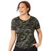 Plus Size Women's Chlorine Resistant Swim Tee by Swimsuits For All in Green Camo (Size 12)