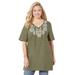 Plus Size Women's Easy Fit Peasant Tee by Catherines in Olive Green Medallion Placement (Size 2X)