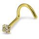 AZARIO LONDON 18K Solid Yellow Gold Claw Set 2MM Round CZ Stone Top 20 Gauge Nostril Nose Screw Piercing Jewellery