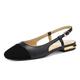 Verocara Slingback Sandals for Women Round Toe Real Leather Flat Low Heel Adjustable Buckle Lady Court Dress Shoes Black UK5