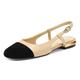 Verocara Slingback Sandals for Women Round Toe Real Leather Flat Low Heel Adjustable Buckle Lady Court Dress Shoes Beige UK5