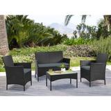 Winston Porter Jelayne Steel Rattan 4-Piece Patio Conversation Set w/ Cushions In Cream Synthetic Wicker/All - Weather Wicker/Metal/Wicker/Rattan | Wayfair