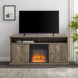 "Cherrington 60"" Tall Highboy Barn Door Fireplace TV Stand - Grey Wash - Walker Edison W60FPXDHBGW"