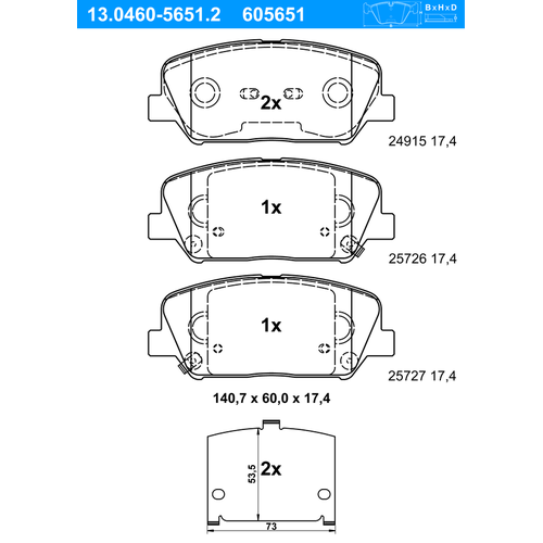 ATE Bremsbelagsatz, Scheibenbremse vorne rechts links für HYUNDAI KIA 58101-A6A20 13.0460-5651.2