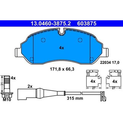 ATE Bremsbelagsatz, Scheibenbremse vorne rechts links mit Zubehör für FORD 2391870 BK31-2K021-AD 1840479 13.0460-3875.2