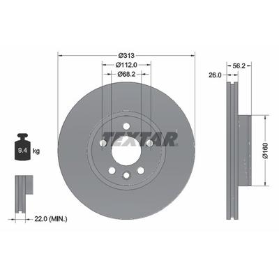 TEXTAR Bremsscheibe PRO+ vorne rechts links innenbelüftet 313mm für SKODA VW SEAT AUDI FORD 1108038 YM211125AA 7M3615301