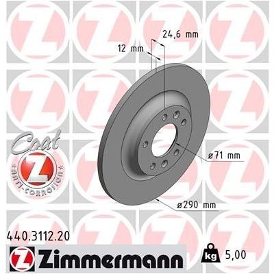 ZIMMERMANN Bremsscheibe COAT Z hinten rechts links voll 290mm für CITROËN/PEUGEOT 4249.C1 E169157 4246.P9 440.3112.20