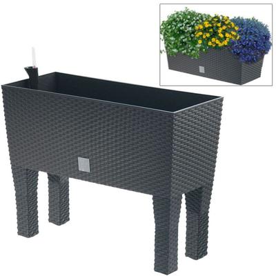 Polyrattan-Blumenbank mit Bewässerung 80cm Pflanzkasten Blumenkasten Pflanztrog Image