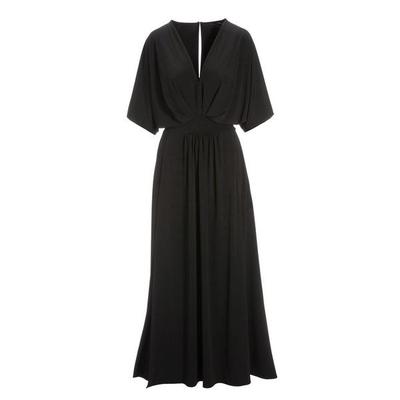 Boston Proper - Draped Flutter-Sleeve Maxi Dress - Black - Small