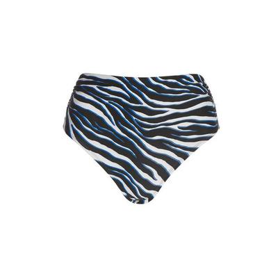 Boston Proper - Swim Sense Ocean Zebra Printed High-Waist Bikini Bottom - Deep Ocean/black - X Large