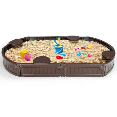 Costway Sandbox with Built-in Corner Seat and Bottom Liner-Brown