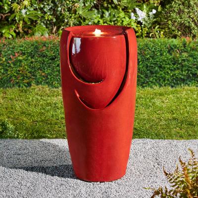 Glitzhome Oversized LED Lighted Ceramic Pot Floor Fountains for Outdoor Garden