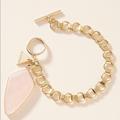 Anthropologie Jewelry | Anthropologie Chain Bracelet With Pink Stone | Color: Gold/Pink | Size: Os