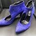 Nine West Shoes | Nine West Blue Suede Heels, Ankle Strap Silver-Tone Buckle, 7.5m, 2.5 In Heel | Color: Blue | Size: 7.5